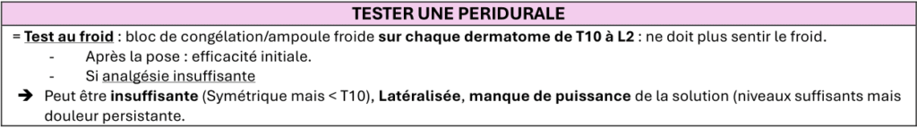 Explications de comment tester une péridurale